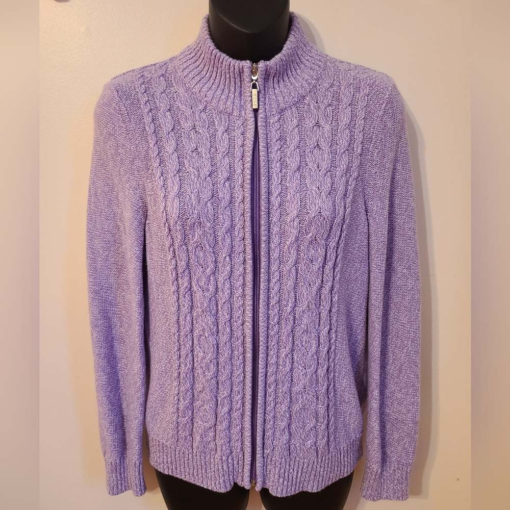 🌟Purple Full Zip Cable Knit Sweater Size Small Petite